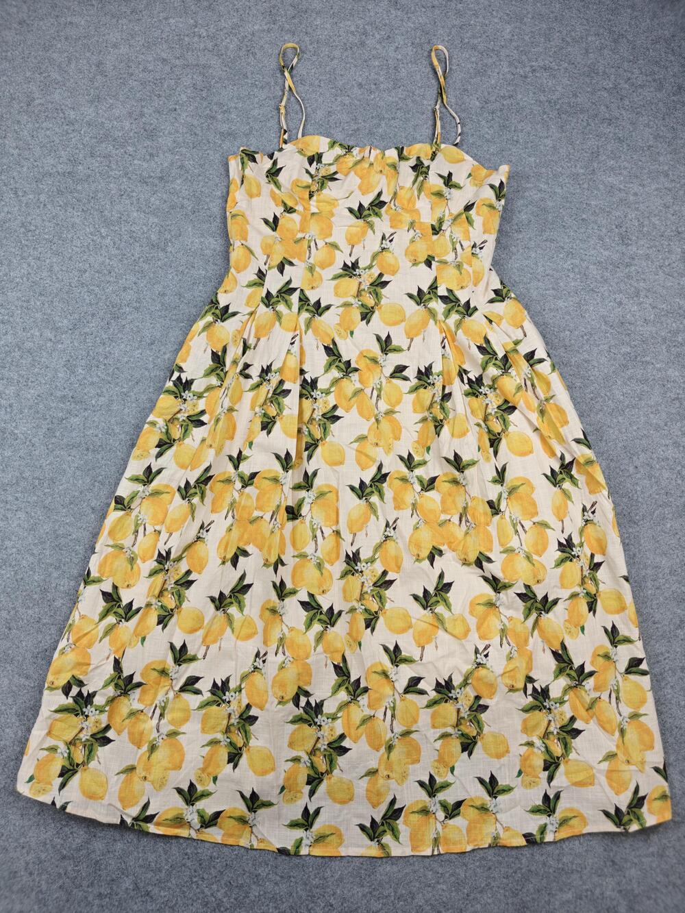 Cider Dress Womens Large Yellow Fit & Flare Sundress Strappy Lined Floral